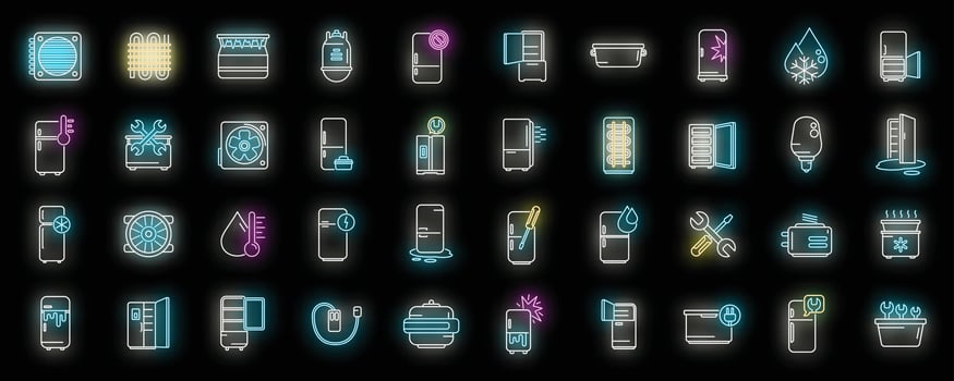 Refrigerator repair icons set neon vector