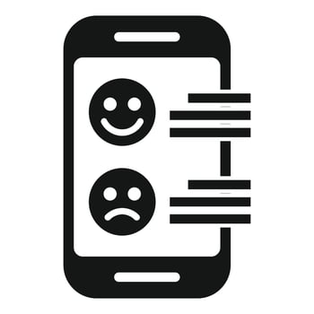 icon of a smartphone showing happy and sad face emojis for feedback vector