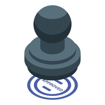 3d isometric illustration of a rubber stamp with an approved imprint vector