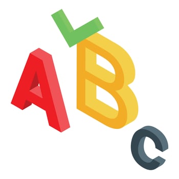 Colorful 3d alphabet letters a, b, c isolated on white vector