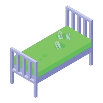 Isometric cartoon bed with springs popping out vector