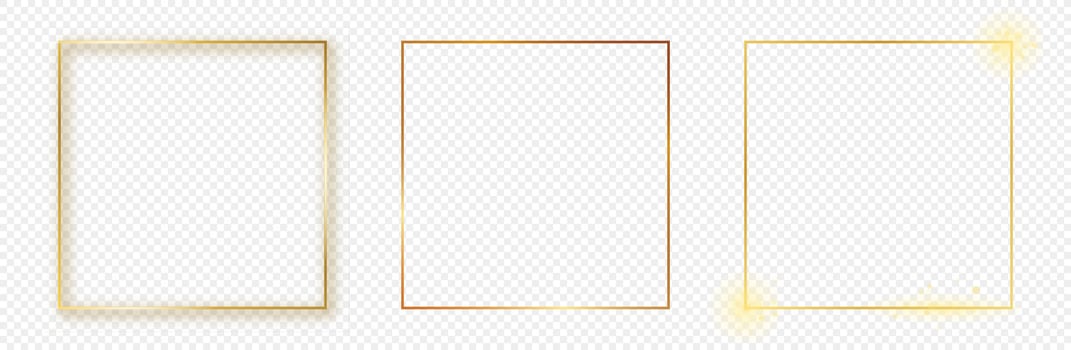 Gold glowing square frame vector