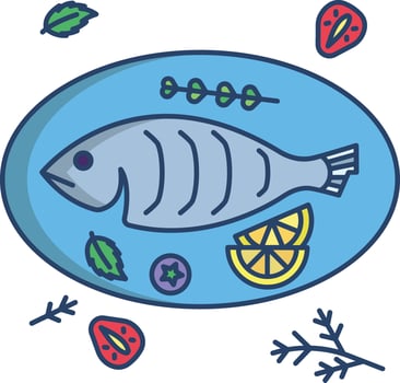 Baked fish linear color illustration vector