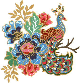 Elements motif bouquet flower indian folk art animal bird peacock png