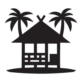 Tiki Hut illustration in black and white vector