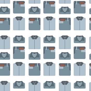 Seamless pattern of blue jeans and shirts on a white background. vector