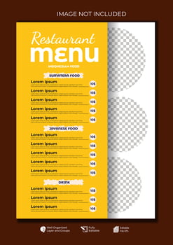 Food restaurant menu layout editable template, menu list cafe yellow modern template, list menu layout and food poster restaurant for dinner lunch breakfast menu template vector
