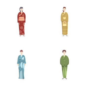 Set of four illustrations of people wearing various styles of traditional japanese clothing vector