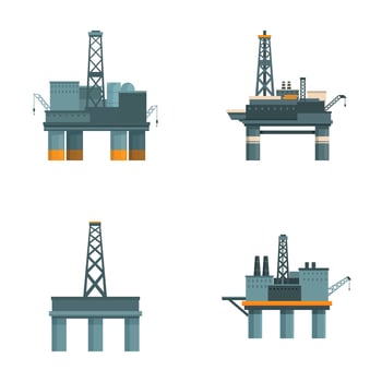 Offshore oil rig illustrations set vector
