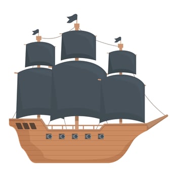 Flat design illustration of an oldfashioned pirate ship with sails unfurled vector