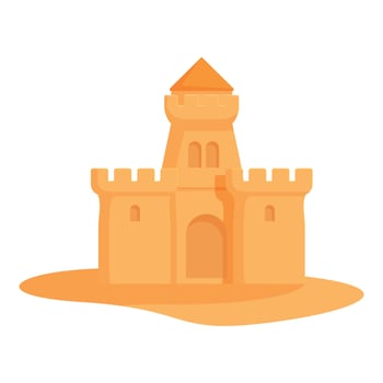 graphic of a colorful, simple cartoonstyle sandcastle on a white background vector