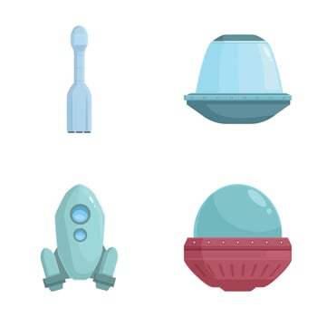 Four colorful flat design icons representing space exploration equipment vector