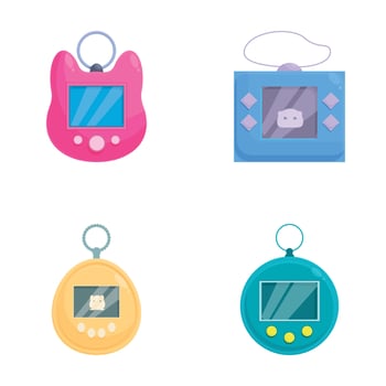 Set of colorful virtual pet toys illustrations vector