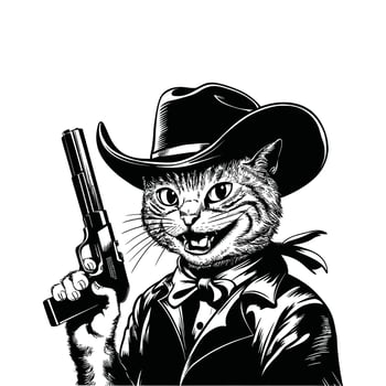 Cat drawn in black line on a white background. vector
