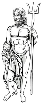 statue of Neptune, ancient Roman God of water and the sea. illustration vector