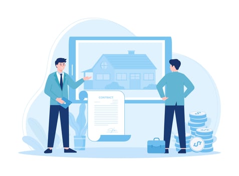 Two business partners make business contact concept flat illustration vector