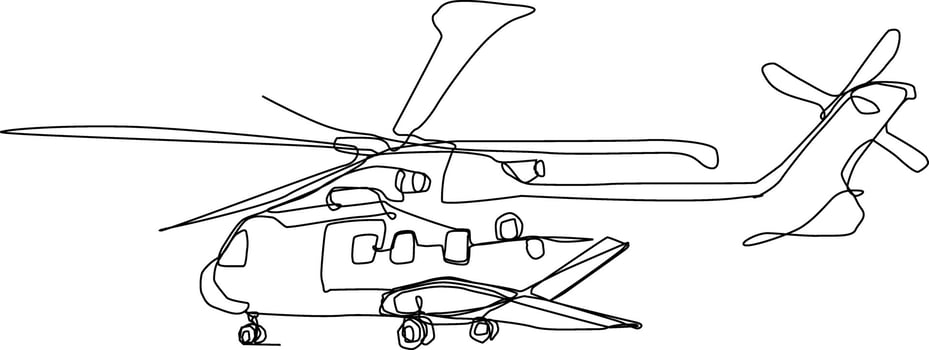 one line art. one continues art. hand-drawn illustration of a helicopter vector