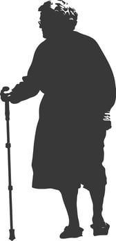 silhouette elderly woman with walking stick full body black color only vector