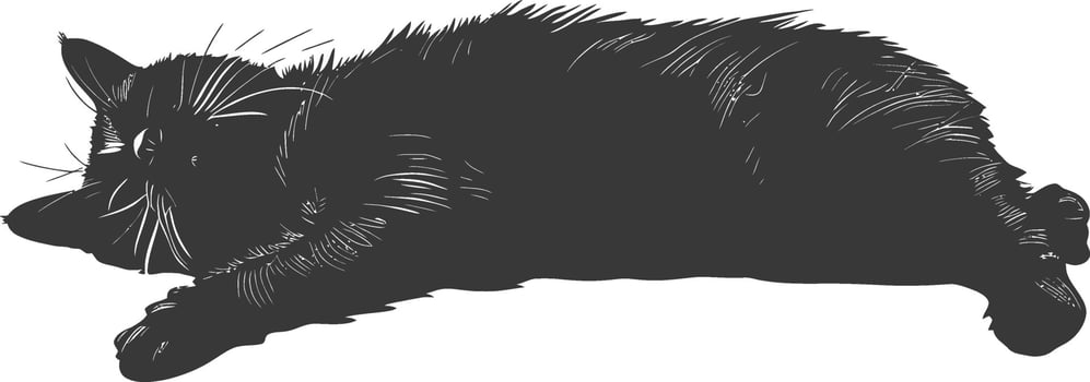 silhouette lazy cat animal tired full body black color only vector