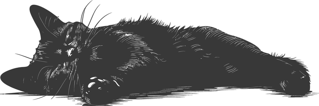 silhouette lazy cat animal tired full body black color only vector