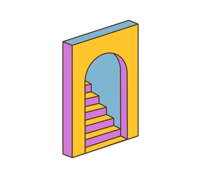 Cartoon retro groovy hippie symbol stairs in arch vector