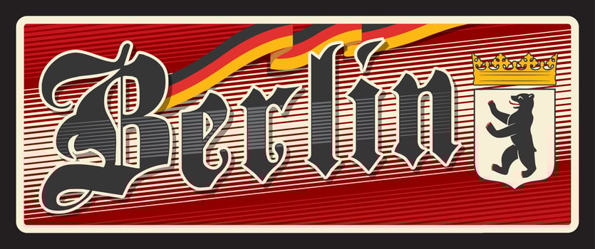 Berlin German capital city, retro travel plate vector