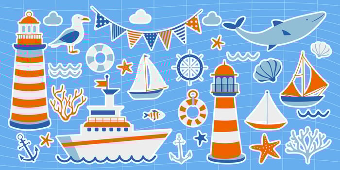 Nautical Adventure Sticker Set vector