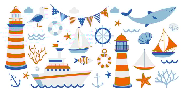 Maritime Adventure Nautical Theme Illustration Set vector
