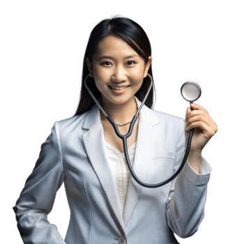 Confident female doctor holding stethoscope smiling at camera png