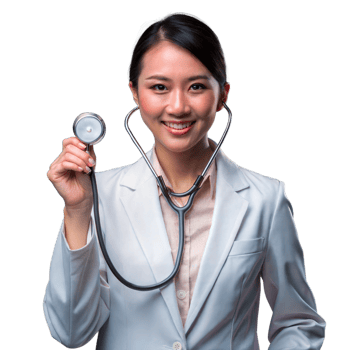 Smiling female doctor holding stethoscope on transparent background png