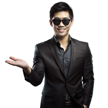 Confident businessman gesturing with a welcoming smile png