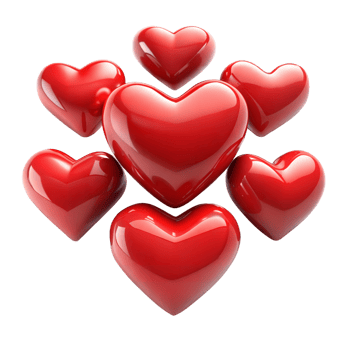 Shiny red heart shapes symbolizing love and romance png