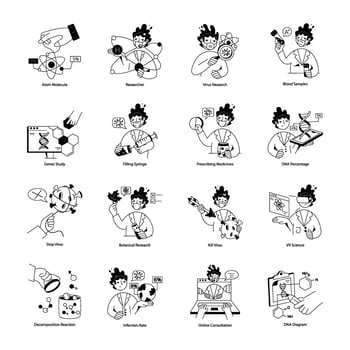 Biotechnology Hand Drawn Mini Illustrations vector