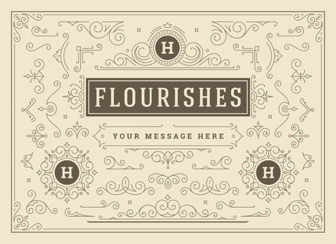 Vintage ornaments swirls and scrolls decorations design elements set, flourish ornate calligraphic combinations vector