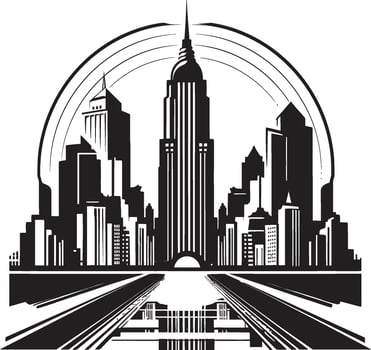 Chic Urban Charm Modern Cityscape Graphic Noir Downtown Stylish Abstract City Art Deco Element vector