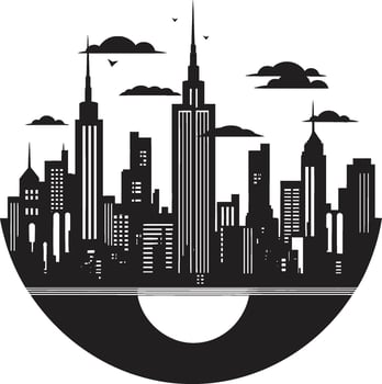 Midnight Monoliths Elegant Black Cityscape Ink Architectural Aura Contemporary vector