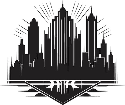 Mystic Midnight Majesty Intriguing Art Deco Ebony Empire Refined Black Cityscape Graphic vector