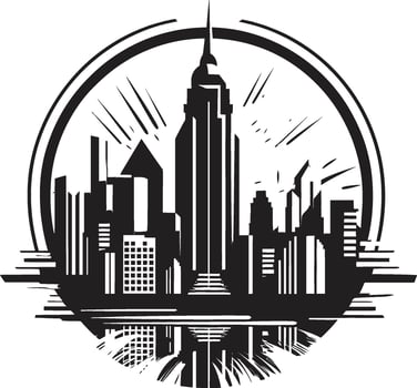 Ink Architectural Artistry Contemporary Shadowed Skylines Chic Black Cityscape Graphic vector