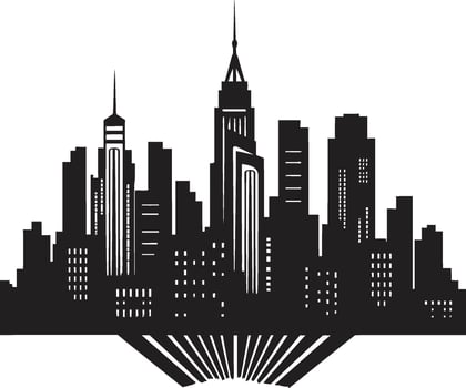 Ink Architectural Angles Contemporary Shadowed Skylines Chic Black Cityscape Graphic vector