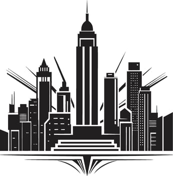 Noir Nightscape Stylish Abstract City Graphic Midnight Monotone Elegant Black Element vector