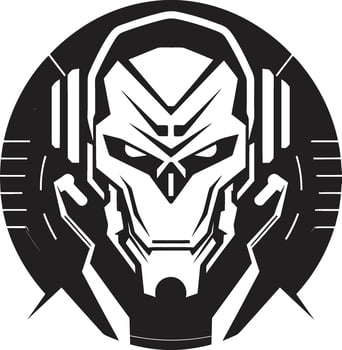 Techno Triumph Black Cybernetic Head Digital Dynamo Robot Face Symbol vector
