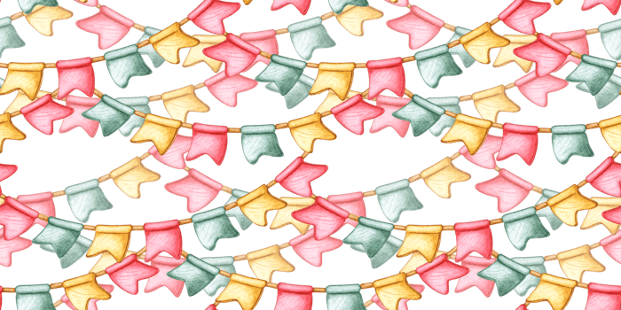 Flags of yellow, red and green colors, garland on a rope pattern watercolor illustration. Isolated from background for universal use in greetings, invitations, decor and advertising. png