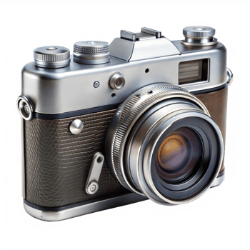 Vintage camera with detailed lens on transparent background png
