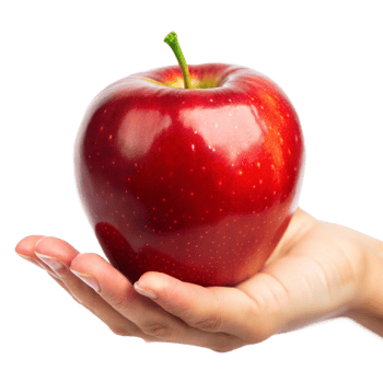 Hand holding red apple symbolizing health and freshness png