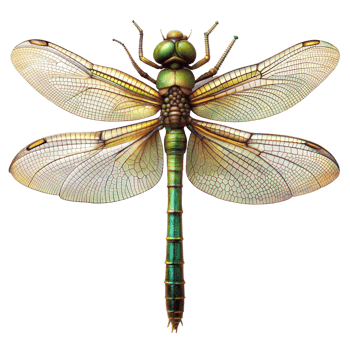 Detailed close-up of vibrant dragonfly with transparent wings png