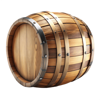 Wooden barrel for storage or decoration on transparent background png