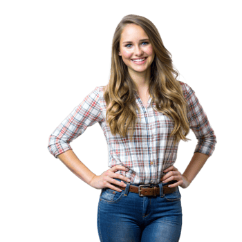 Smiling young woman in casual attire standing confidently png