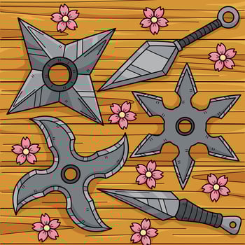 Ninja Shuriken and Kunai Colored Cartoon vector