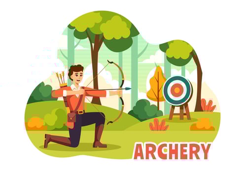 Illustration of Archery Sport with a Bow and Arrow Aiming at a Target, Depicting an Outdoor Recreational Activity in a Flat Cartoon Background vector