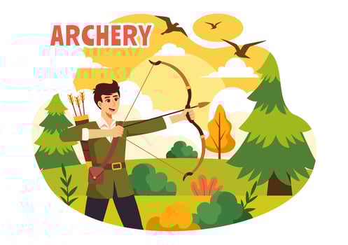 Illustration of Archery Sport with a Bow and Arrow Aiming at a Target, Depicting an Outdoor Recreational Activity in a Flat Cartoon Background vector